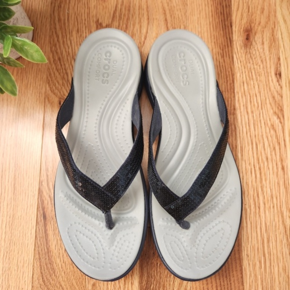 Crocs Womens Capri V Sequin Flip Flop Sandals
